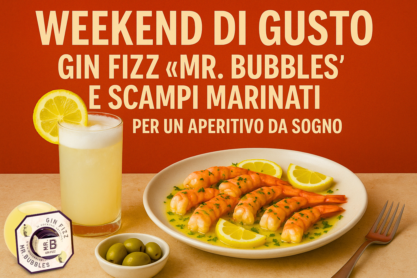 Weekend di Gusto: Gin Fizz Mr. Bubbles e Scampi Marinati per un Aperitivo da Sogno