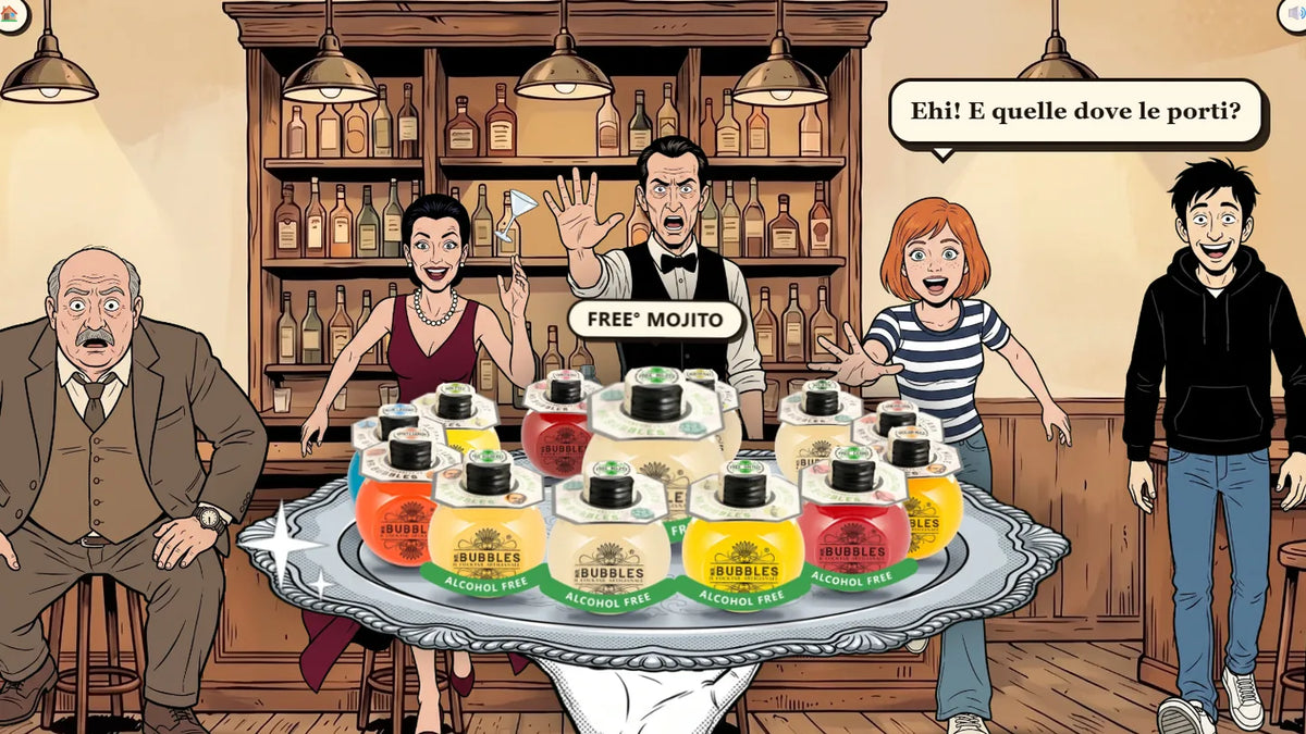 Vignetta del film Mr. Bubbles: il vassoio di cocktail entra al Bar Rocco e il barista lo ferma