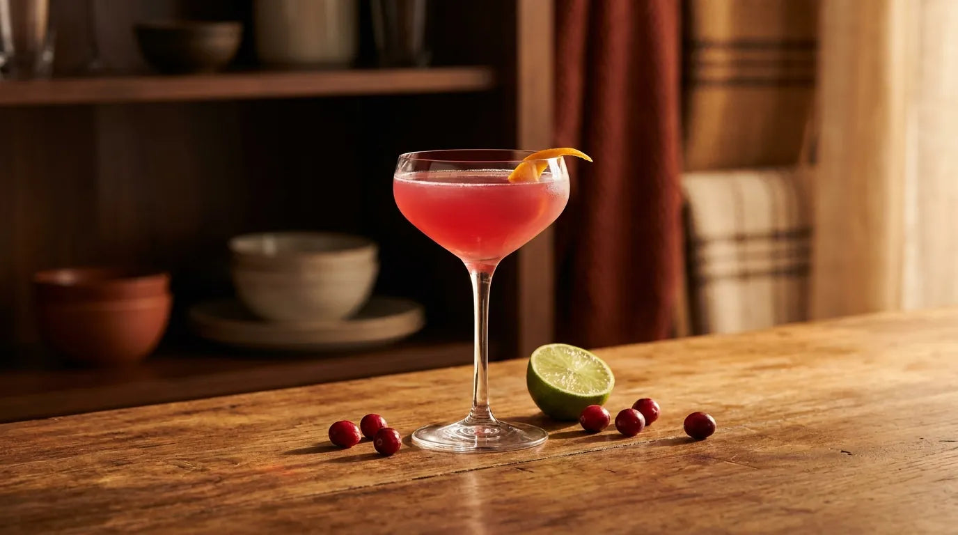 Cosmopolitan nella coppa ghiacciata con twist d'arancia