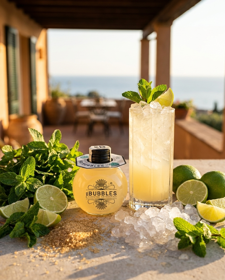 Mojito Mr. Bubbles servito in terrazza con menta, lime e zucchero di canna, aperitivo estivo