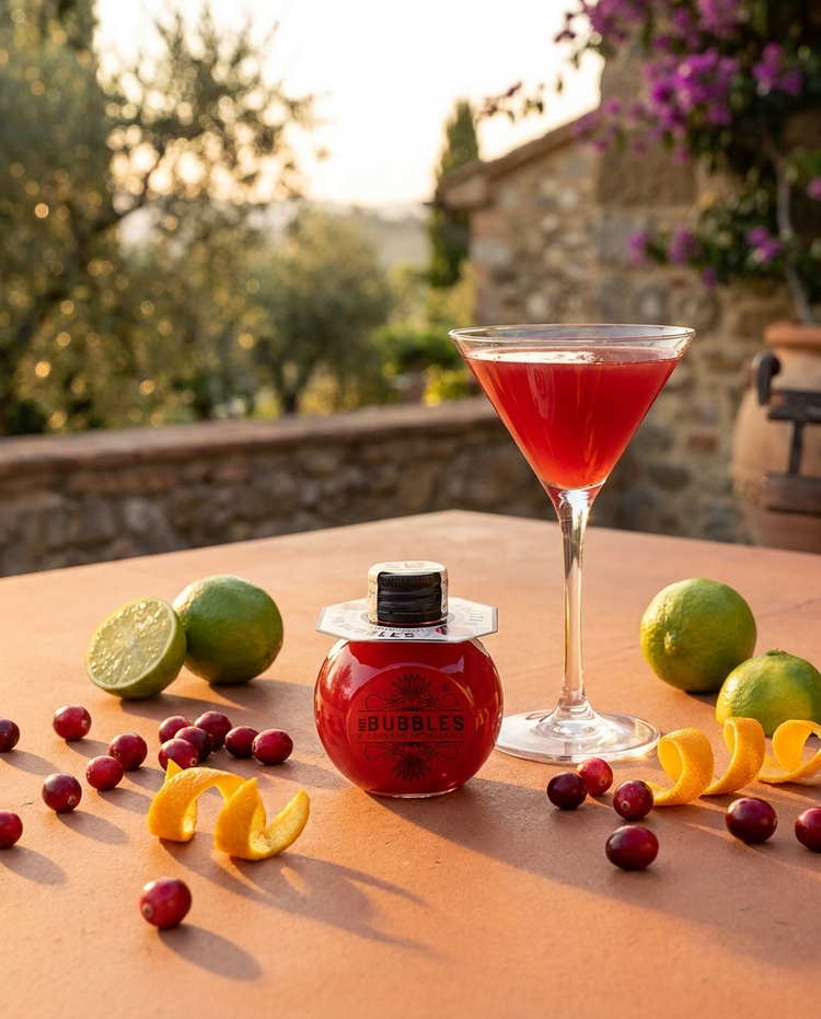 Cosmopolitan Mr. Bubbles con mirtilli rossi e lime, aperitivo elegante