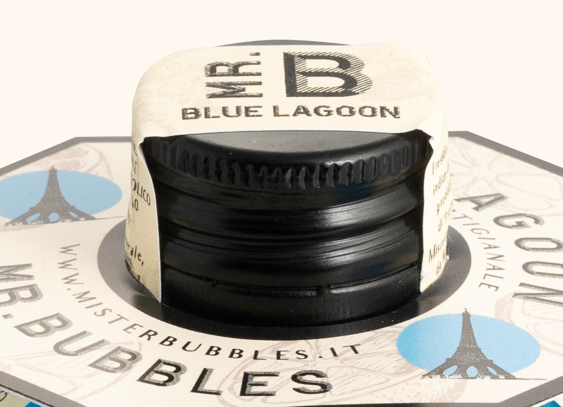 Dettaglio tappo Blue Lagoon Mr. Bubbles, bottiglia sferica monodose