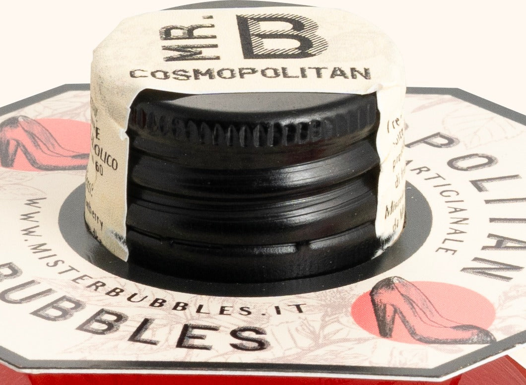 Dettaglio tappo Cosmopolitan Mr. Bubbles, bottiglia sferica monodose