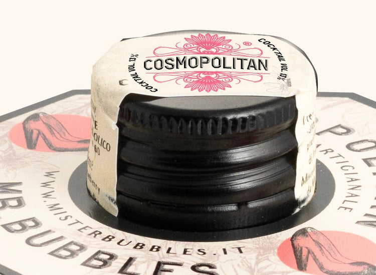 Dettaglio tappo Cosmopolitan Mr. Bubbles, bottiglia sferica monodose