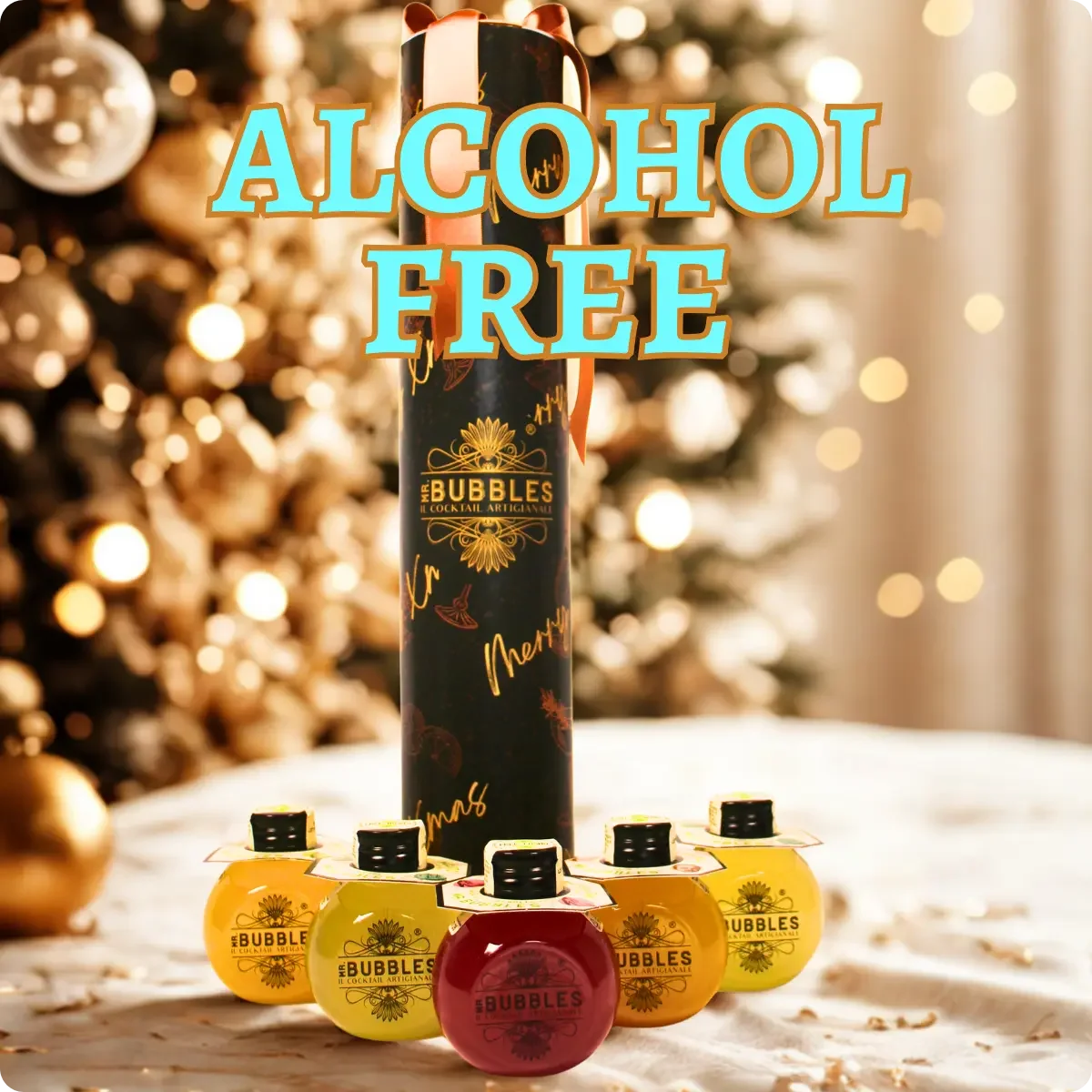 Set di cocktail artigianali analcolici Mr Bubbles con confezione regalo elegante in tubo nero e dorato