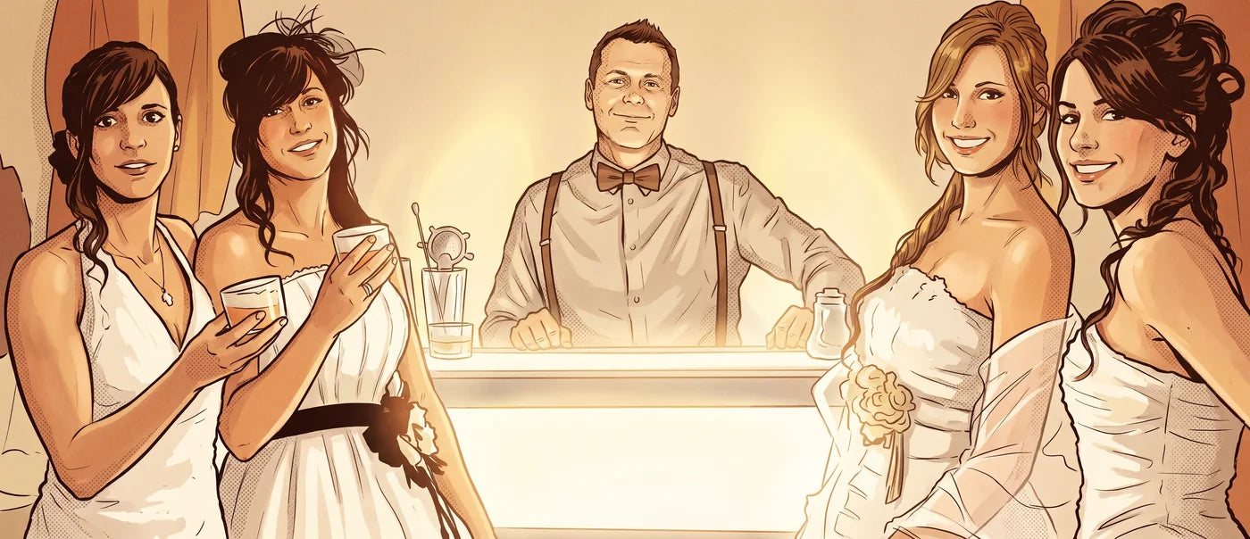Il banco del catering disegnato a fumetto