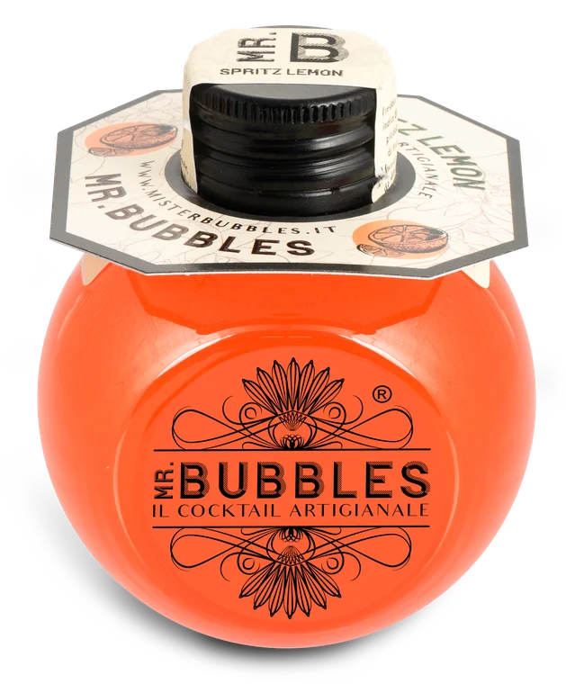La bottiglia di oggi: la stessa sfera con il collarino ottagonale e il logo Mr. Bubbles stampato sul frontale